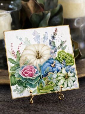 Hand Crafted Decorative Fall Pumpkins Ceramic Coaster Stone White 4”